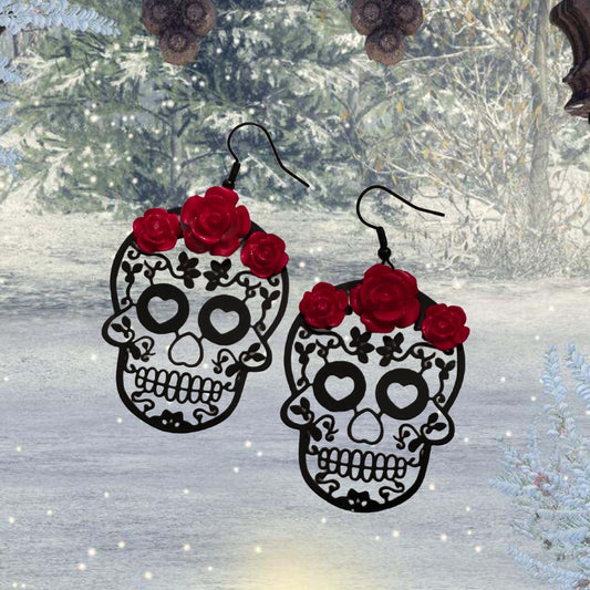 Sugar Skull Rose Statement Earring