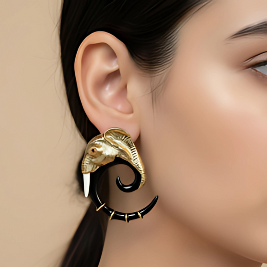 Kohana Maison Rajah - Gold Elephant Ruby Eye Spiral Drop Earrings