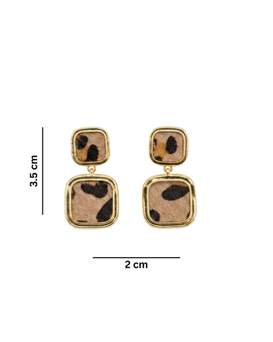 Kohana Maison Fauve — Leopard Print Gold Cushion Drop Earrings