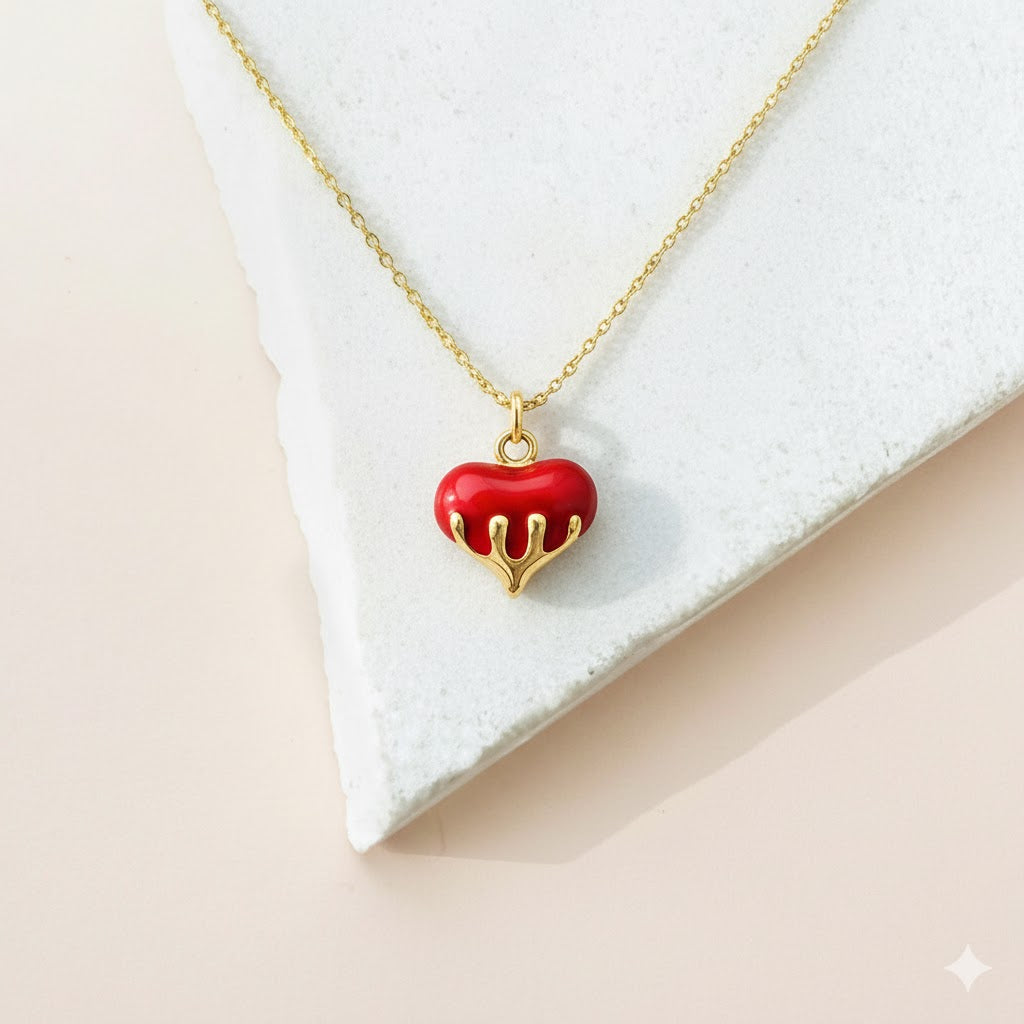 Red Enamel Heart Pendant Necklace