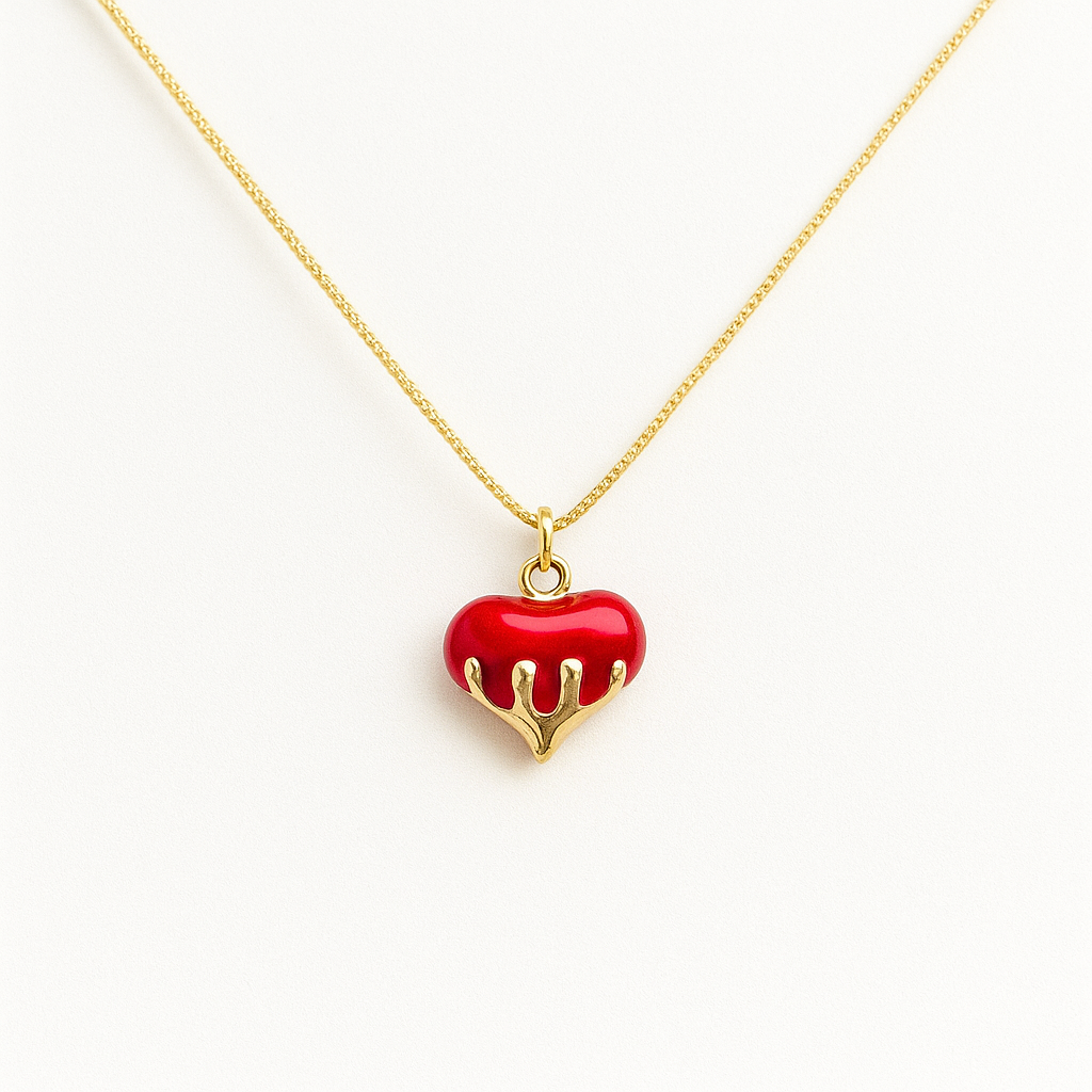 Red Enamel Heart Pendant Necklace