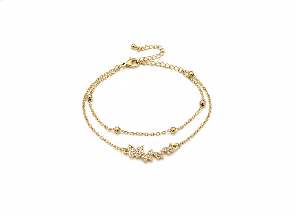 Butterfly Charm Double Chain Bracelet