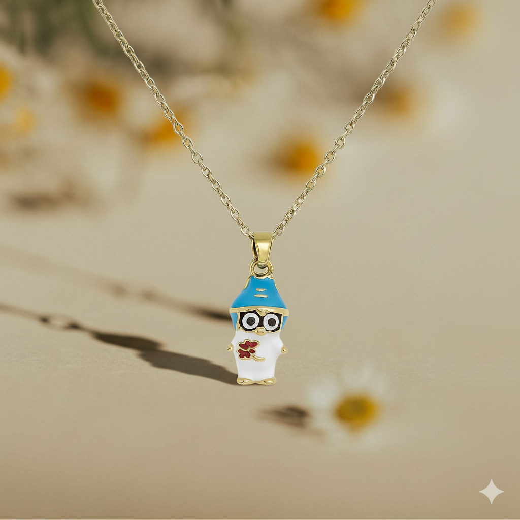 Quirky Blue Enamel Figurine Pendant Necklace