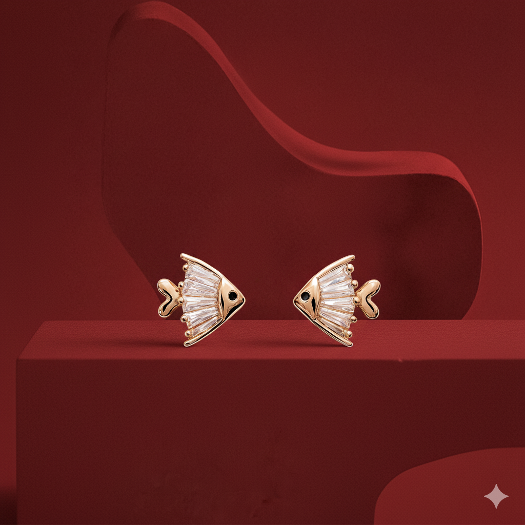 Golden Fish Design Stud Earring