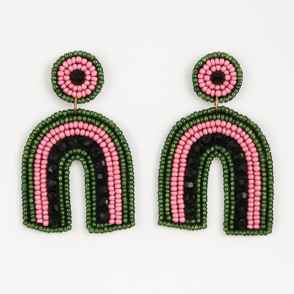Pink & Green Rainbow Beaded Earring