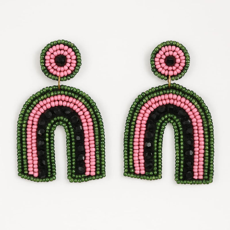 Pink & Green Rainbow Beaded Earring