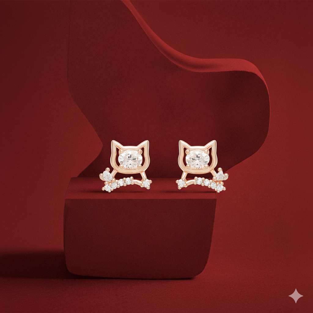 Rose Gold Cat Stud Earring