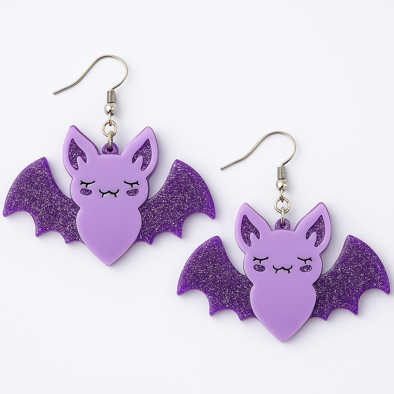 Purple Bat Statement Earring