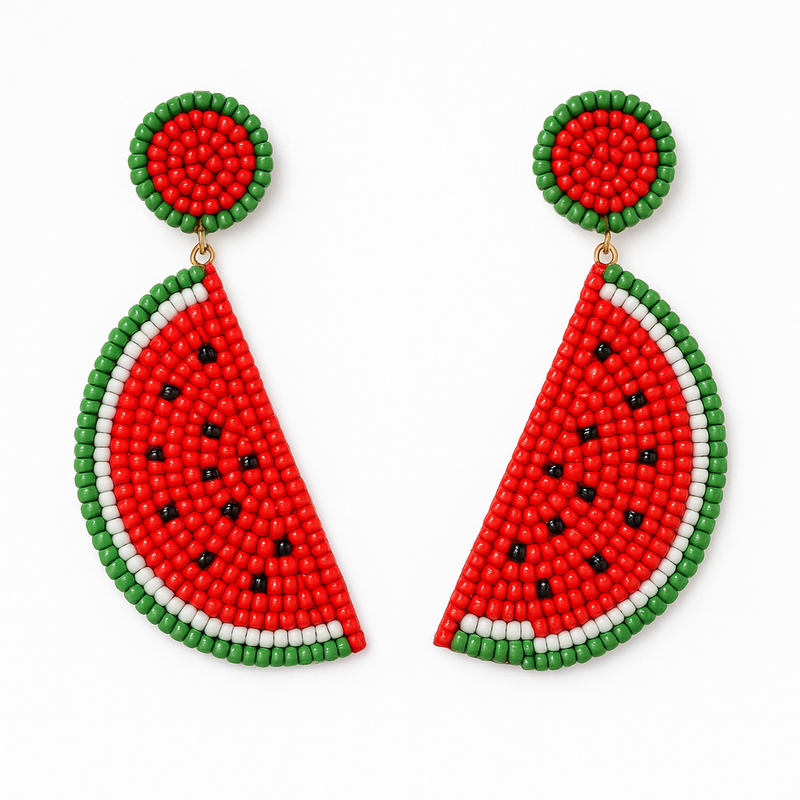 Handmade Watermelon Slice Beaded Earrings