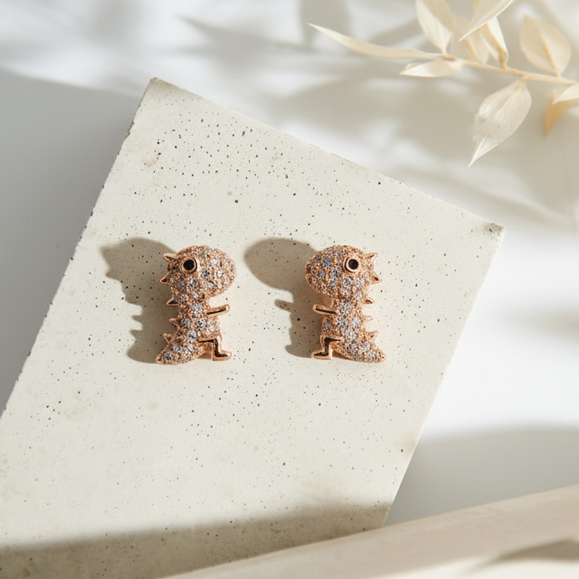 Rose Gold Dinosaur Stud Earring