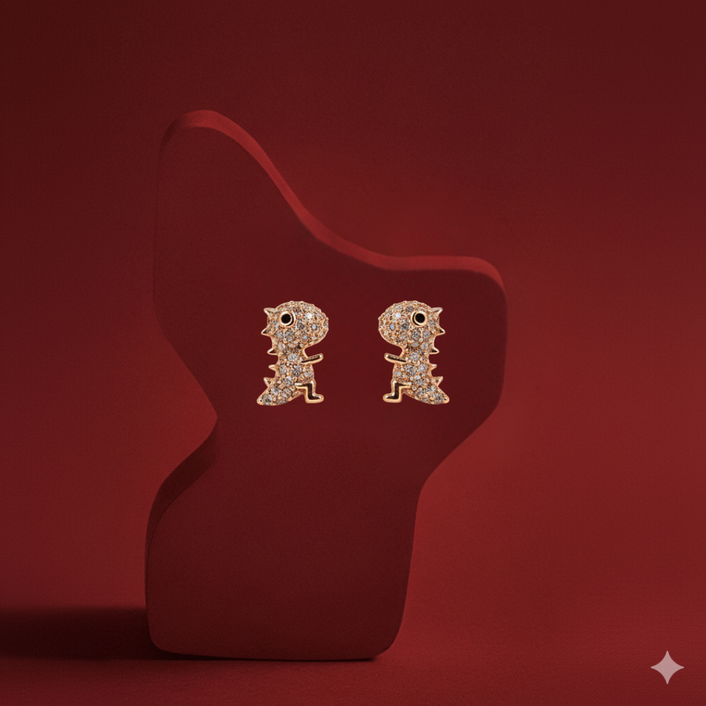 Rose Gold Dinosaur Stud Earring