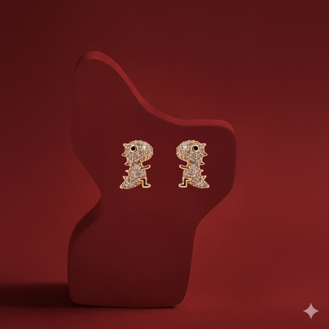 Rose Gold Dinosaur Stud Earring