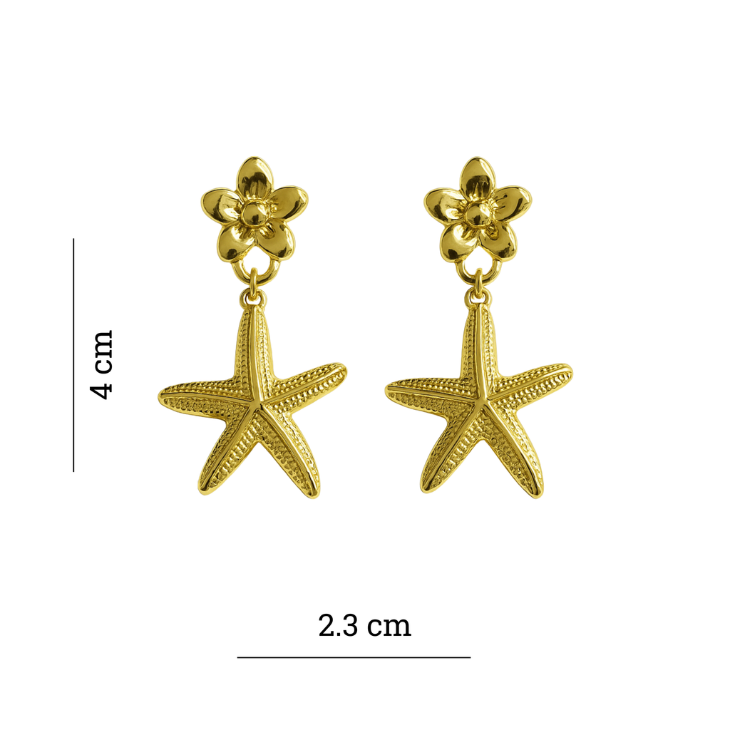 Golden Starfish & Flower Earring
