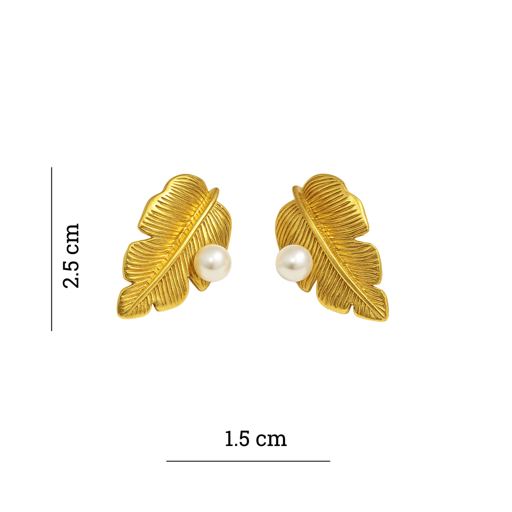Gold-Tone Leaf & Pearl Stud Earring