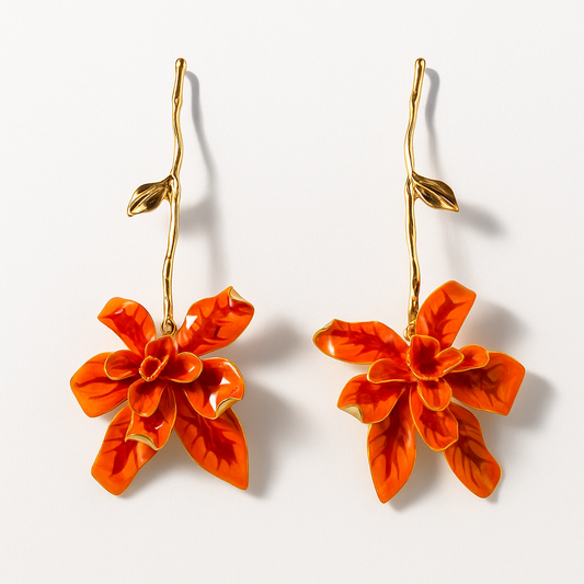 Kohana Maison Soleil - Orange Enamel Tropical Flower Drop Earrings