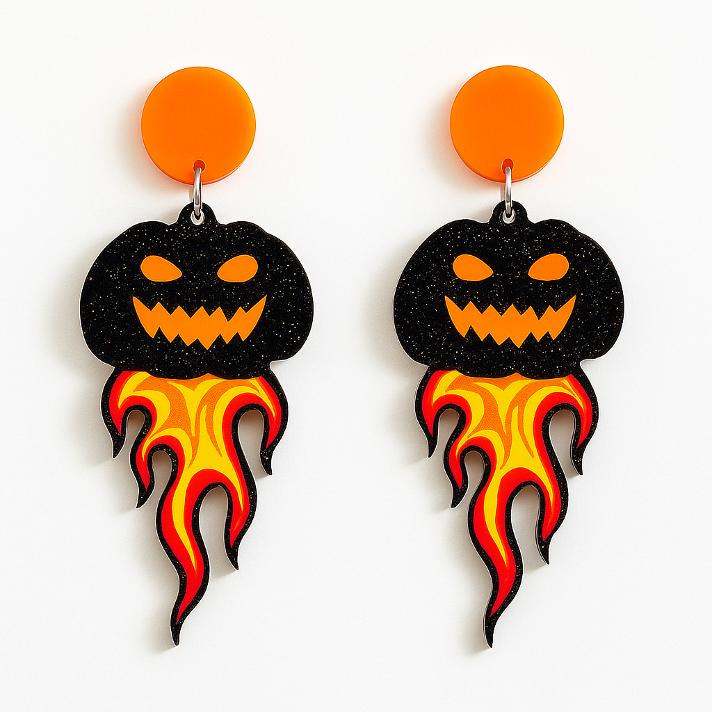 Flaming Pumpkin Statement Earring