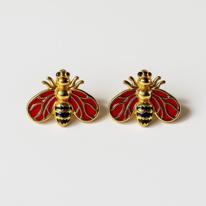 Red & Gold Bee Earring