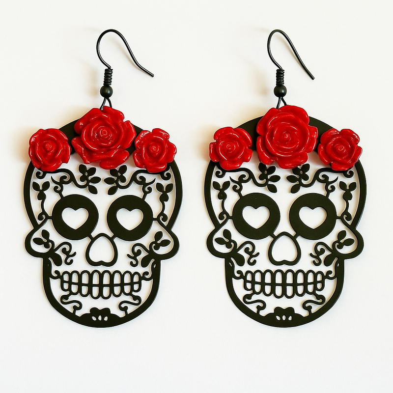 Sugar Skull Rose Statement Earring