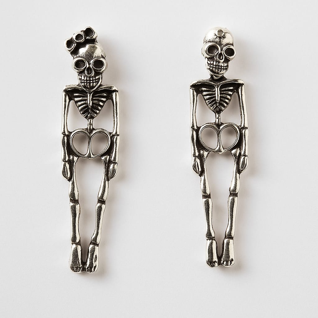 Antique Silver Skeleton Drop Earring
