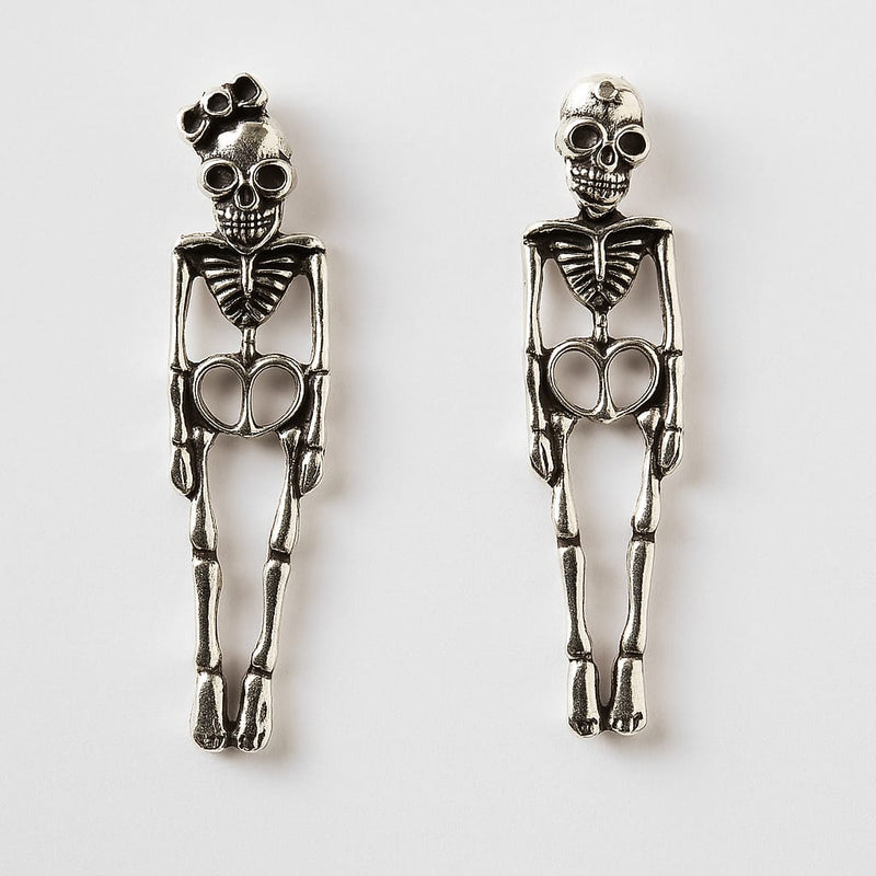 Antique Silver Skeleton Drop Earring