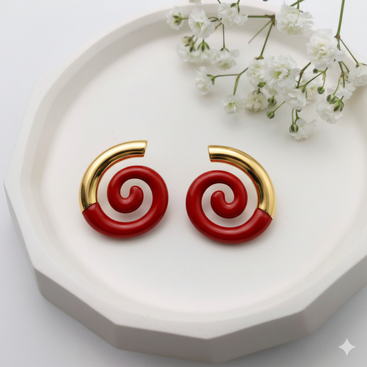 Red & Gold Spiral Statement Earring