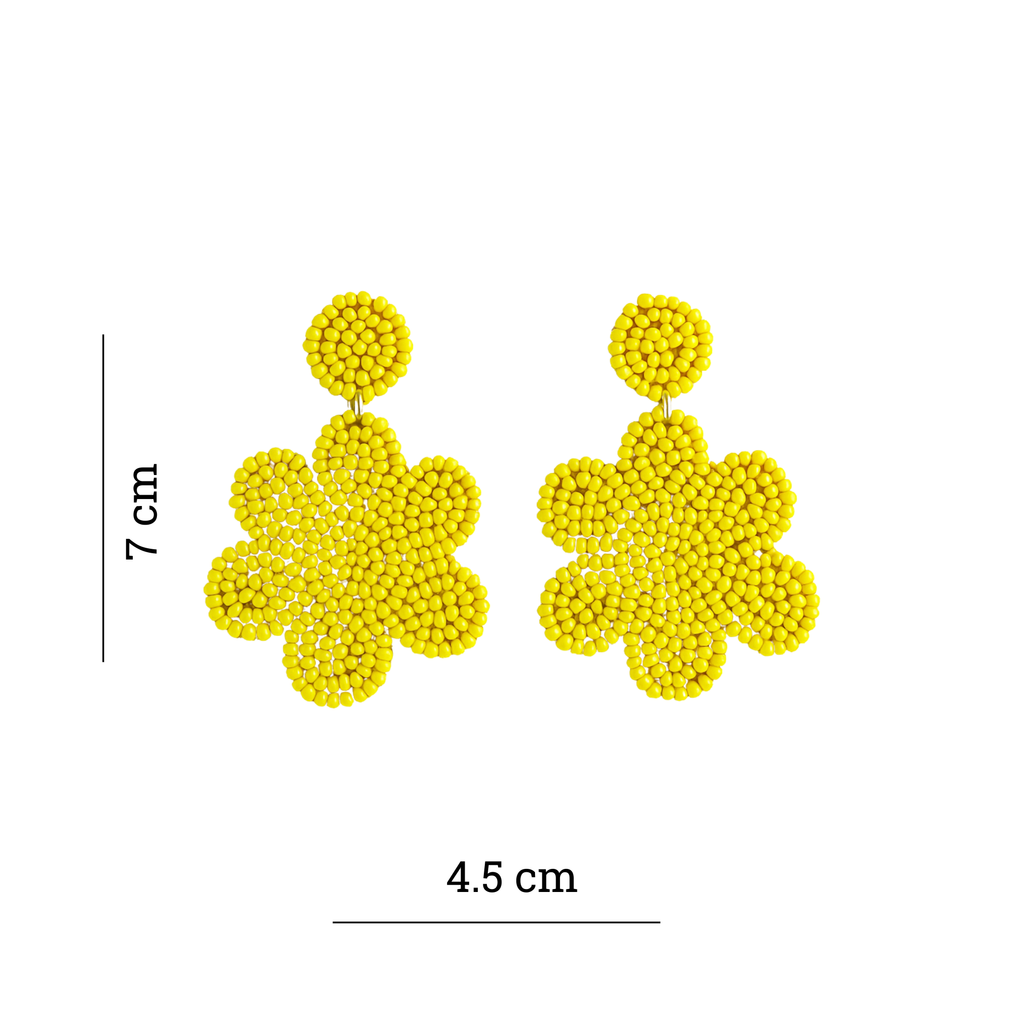 Handmade Yellow Beaded Flower Earrings