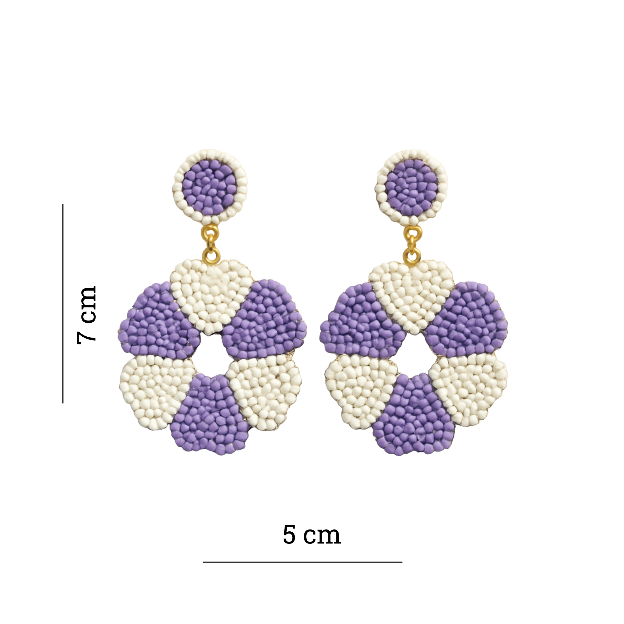 Beaded Floral Drop Earring – Lavender & Ivory