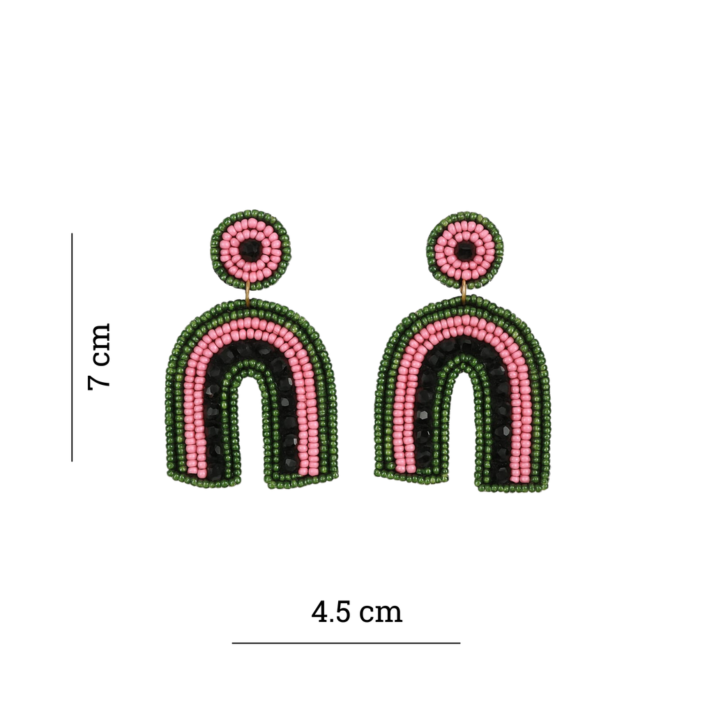 Pink & Green Rainbow Beaded Earring