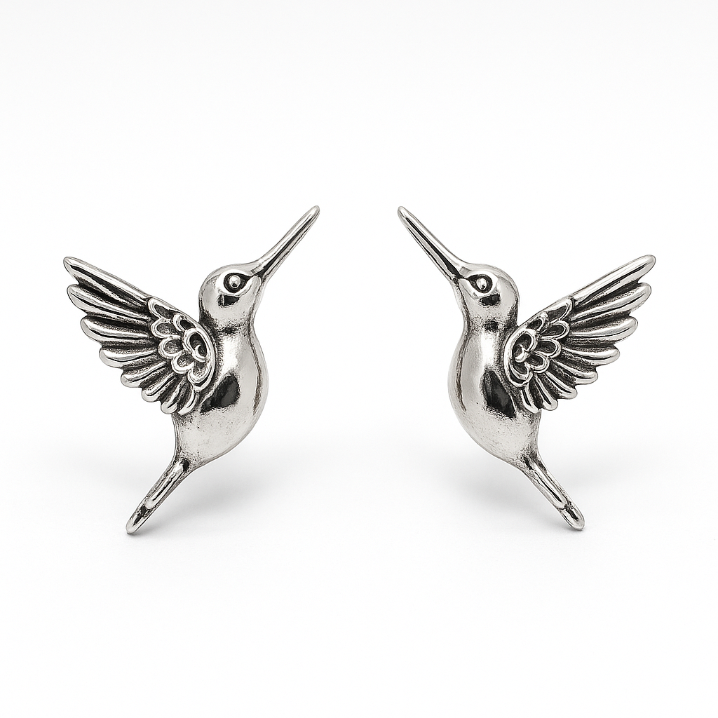 Antique Silver Hummingbird Stud Earring
