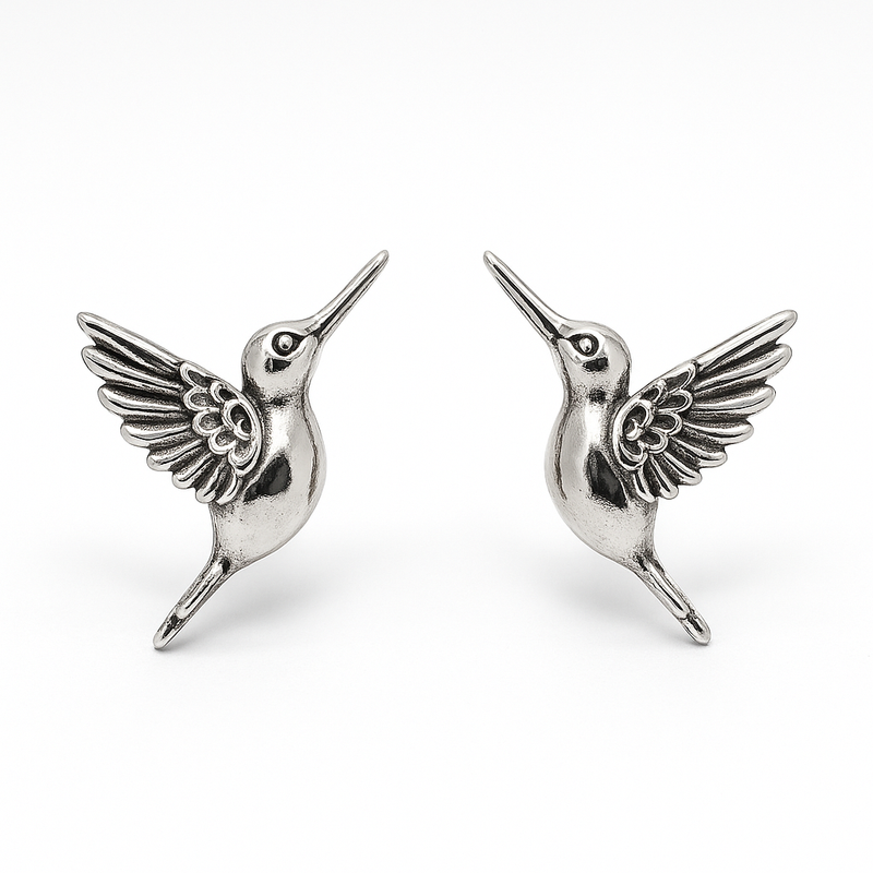 Antique Silver Hummingbird Stud Earring