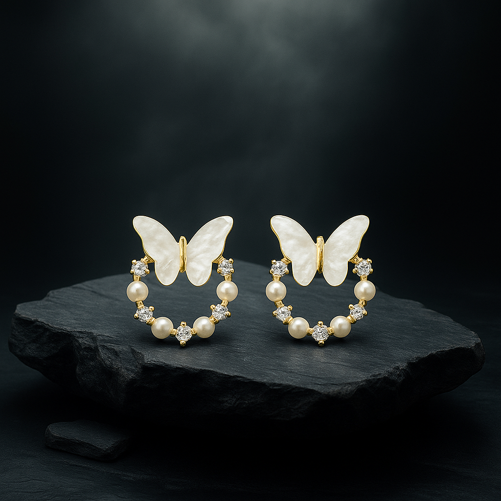 Butterfly Pearl Hoop Earring