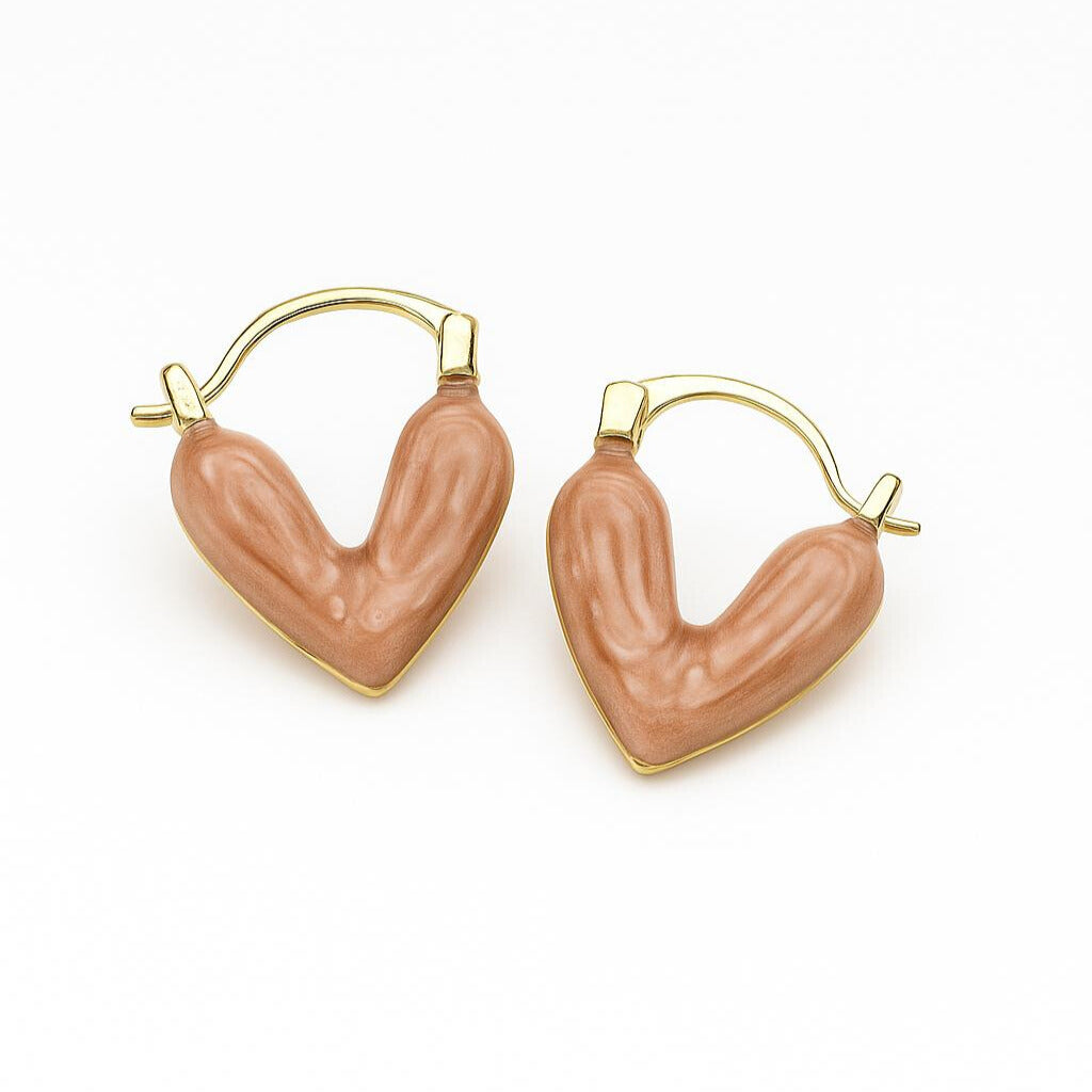 Blush Nude Enamel Heart Hoop Earring