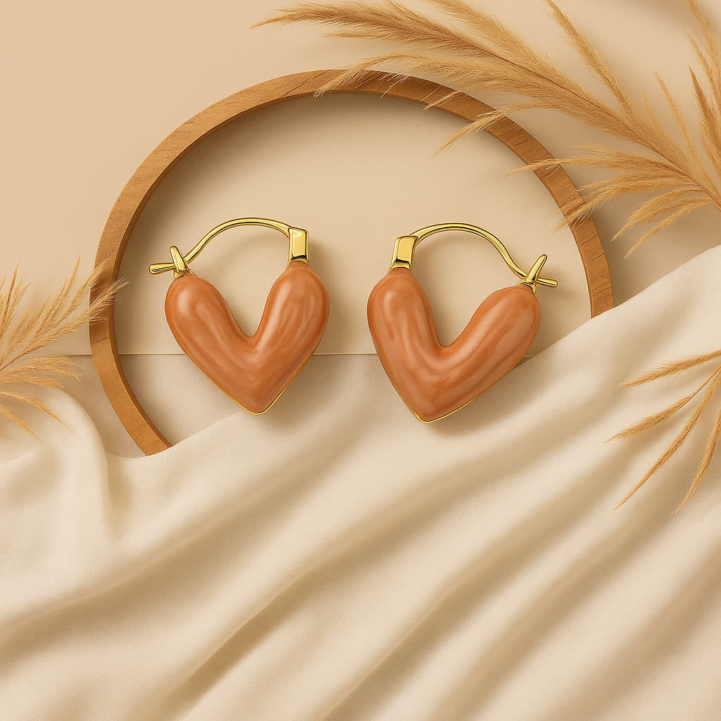 Blush Nude Enamel Heart Hoop Earring