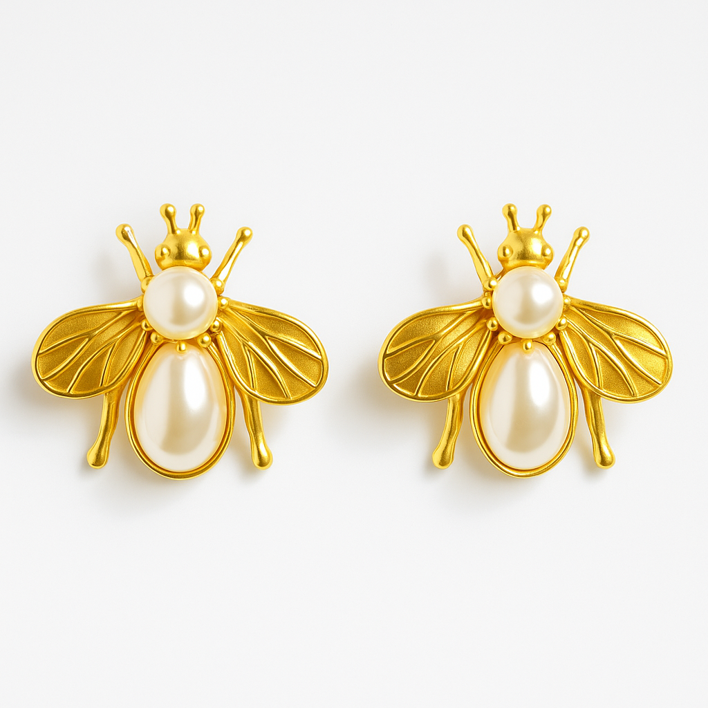 Golden Bee Pearl Earring
