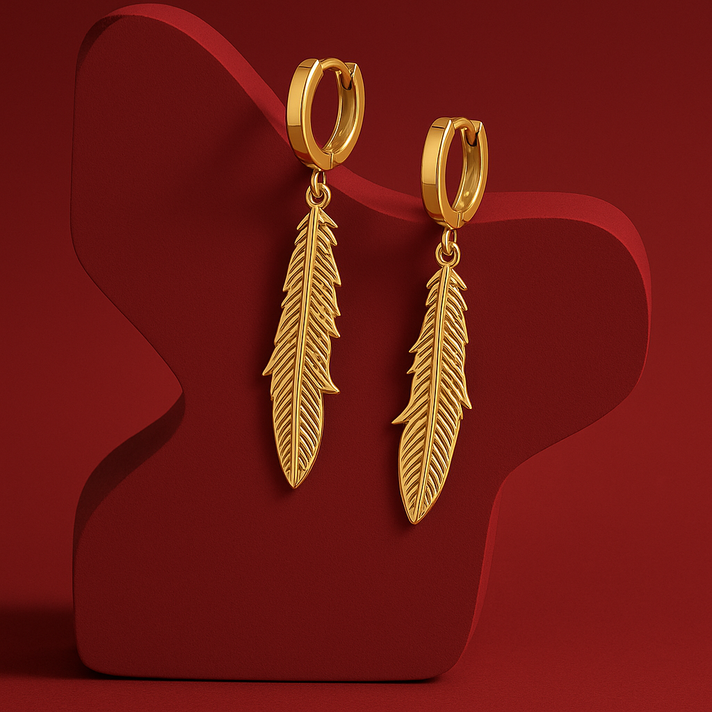Golden Feather Drop Earring