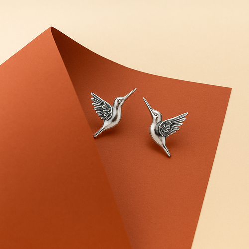 Antique Silver Hummingbird Stud Earring