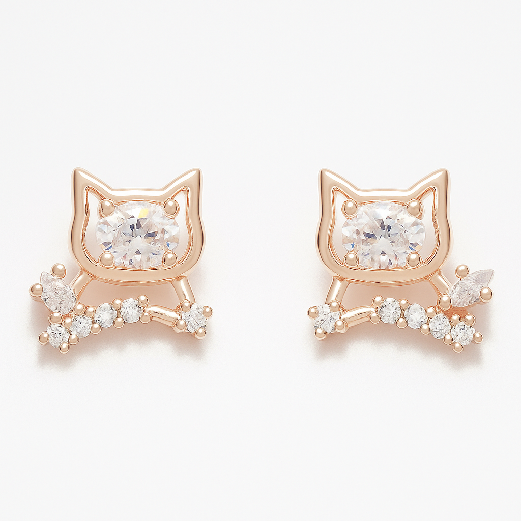 Rose Gold Cat Stud Earring