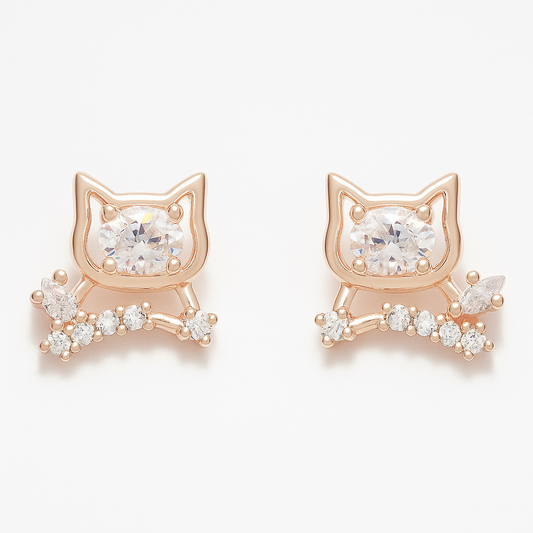 Rose Gold Cat Stud Earring