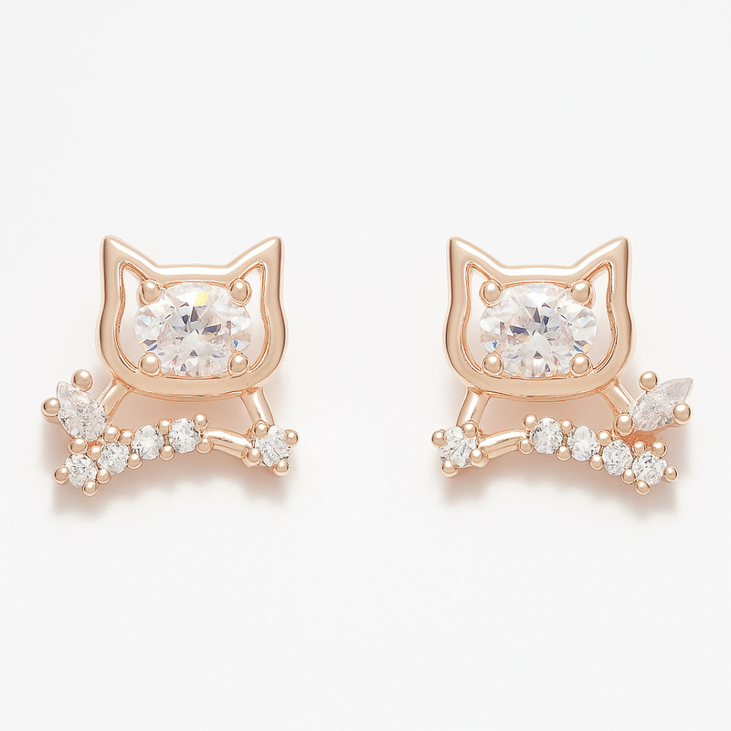 Rose Gold Cat Stud Earring