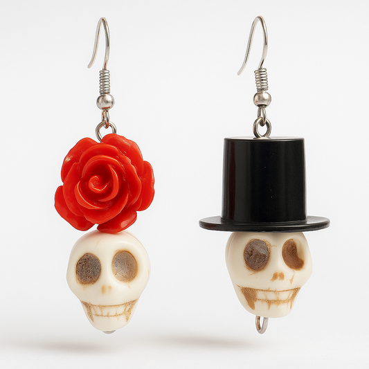 Skull Couple Statement Earrings