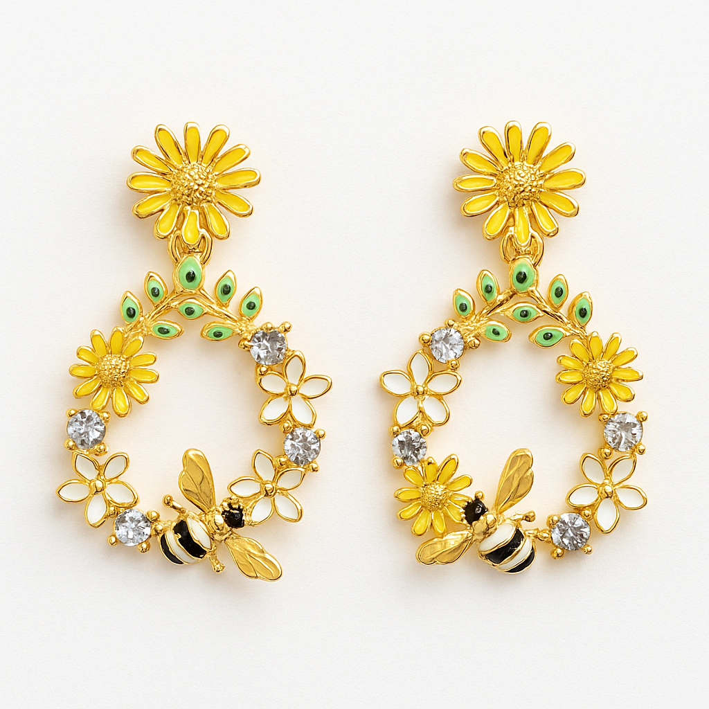 Floral Bee Hoop Earring