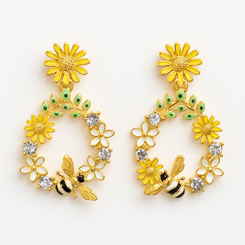 Floral Bee Hoop Earring