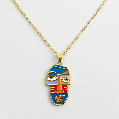 Abstract Face Pendant Necklace