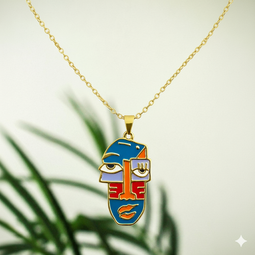 Abstract Face Pendant Necklace