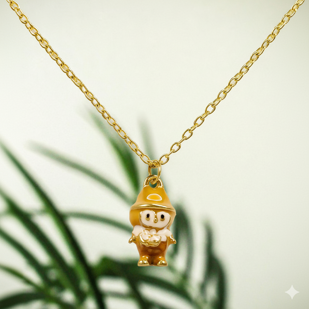 Golden Enamel Figurine Pendant Necklace