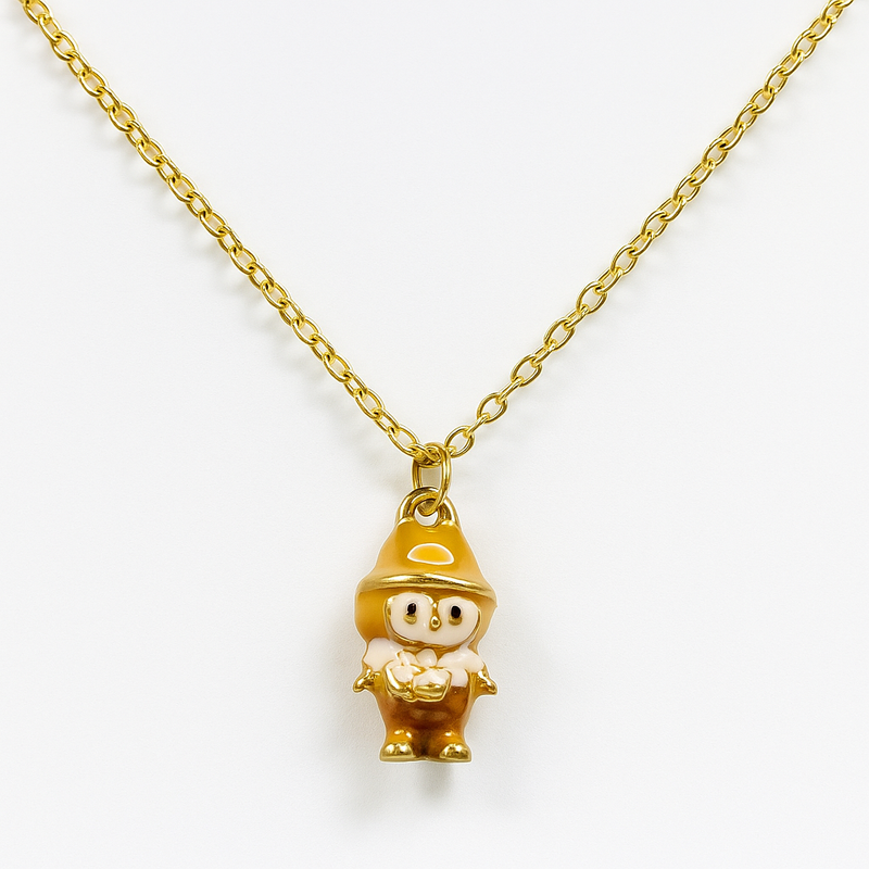 Golden Enamel Figurine Pendant Necklace