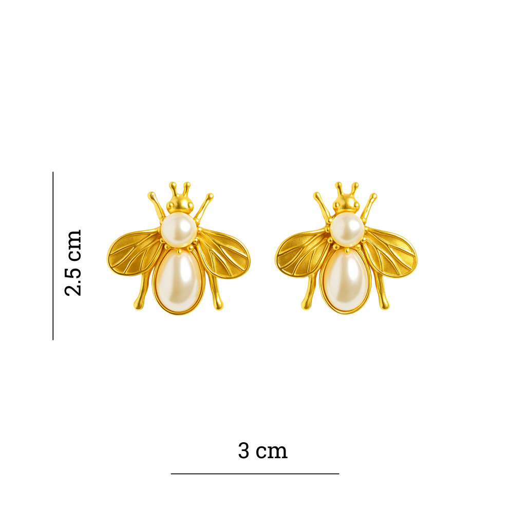 Golden Bee Pearl Earring