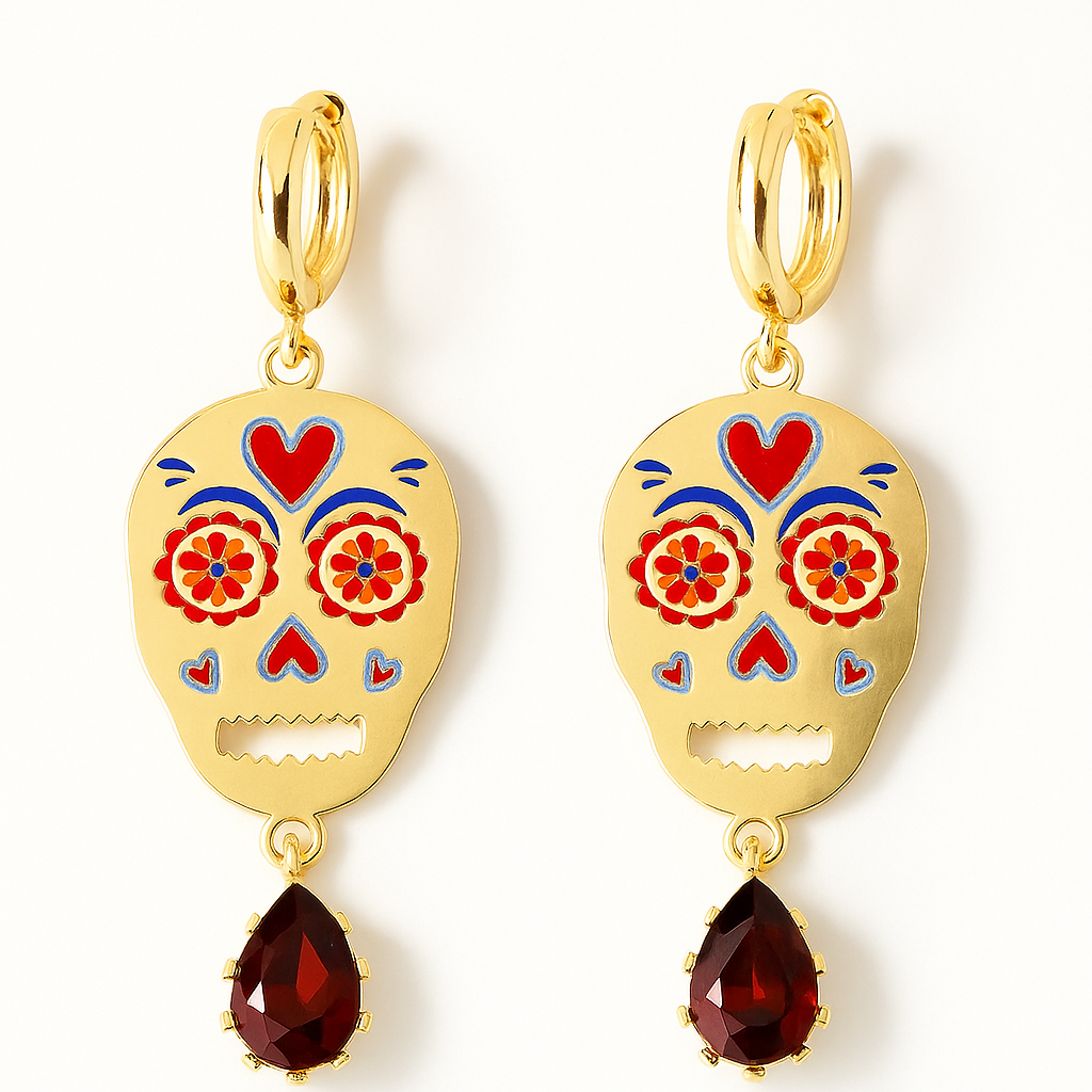 Gold-Plated Sugar Skull Earring