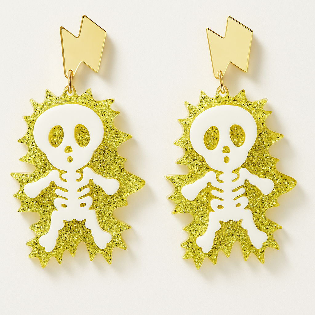 Lightning Bolt Skeleton Earring