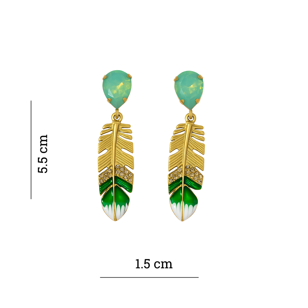 Green Gemstone Feather Drop Earring